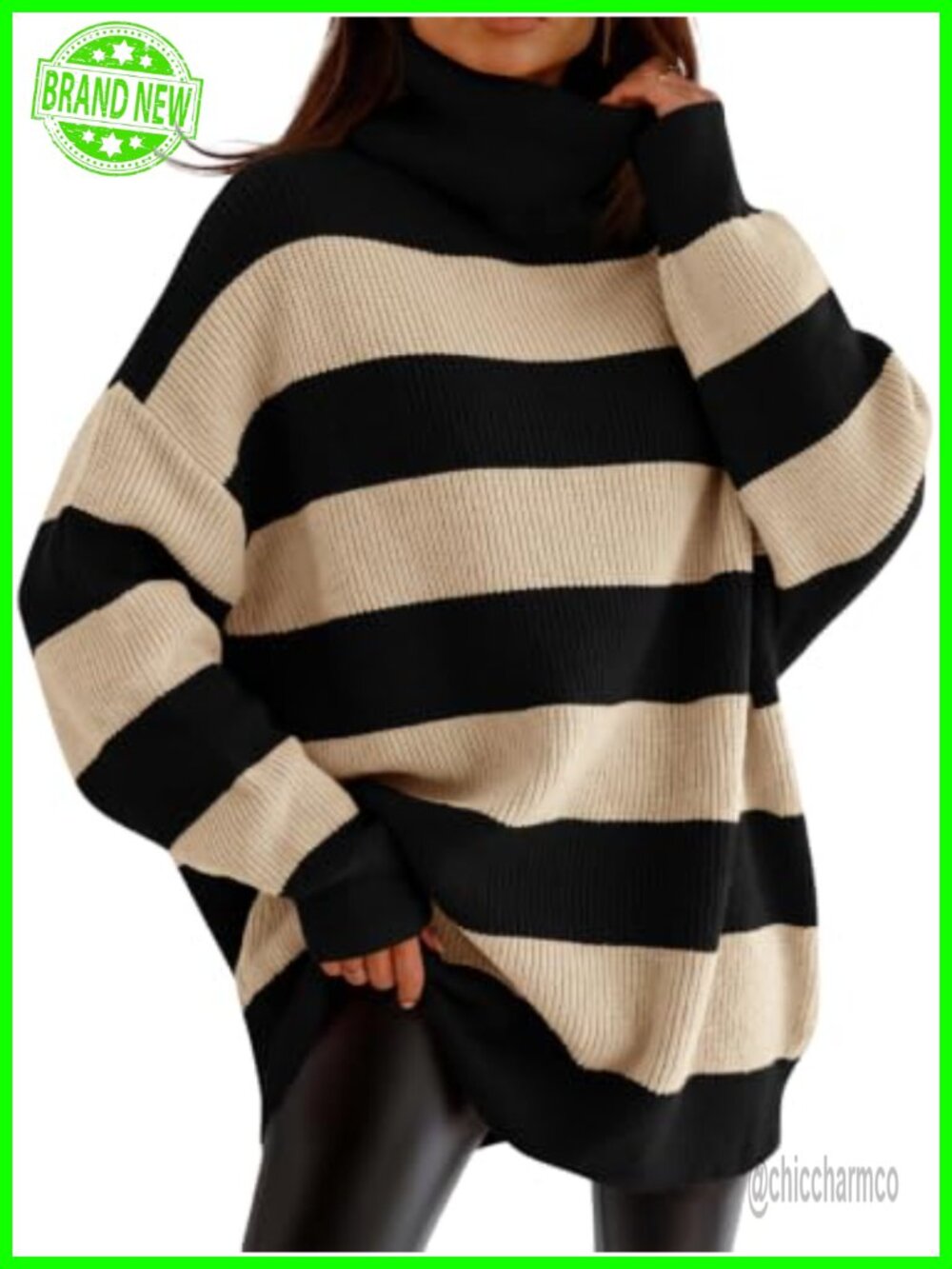 Women's Chunky Turtleneck Sweater Batwing Oversized Knit Pullover